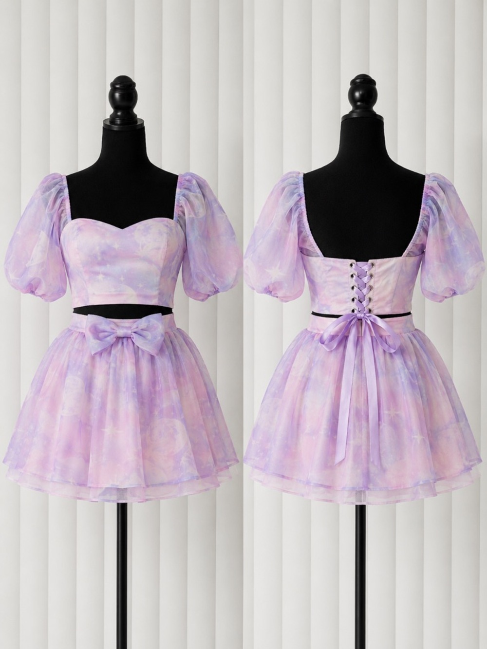 SUGAR THRILLZ Wish Come True Celestial Print Organza Corset Top Skirt Set XS